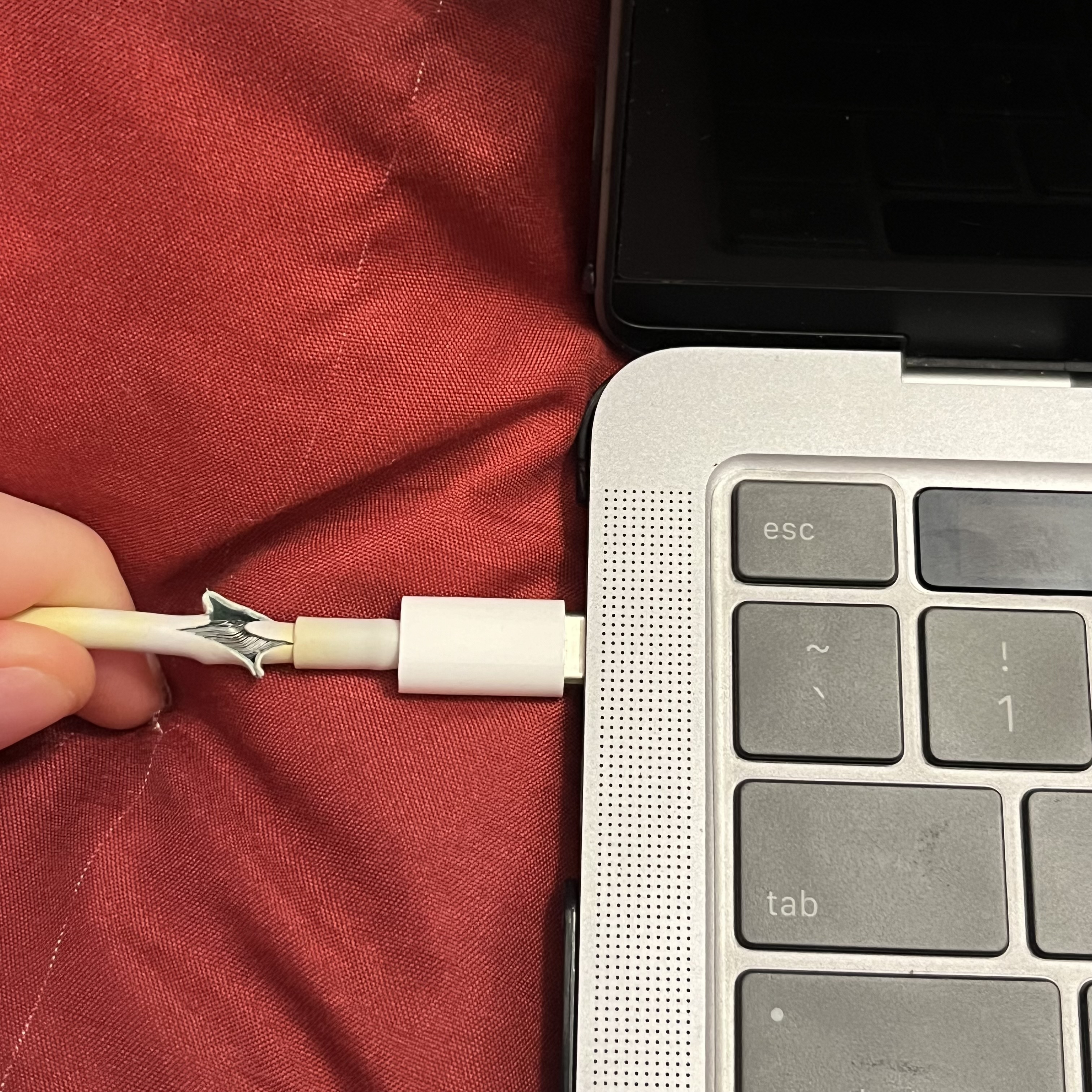 The sound of plugging in my computer charger