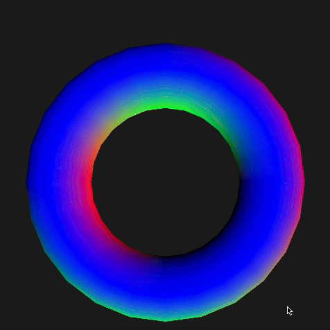 It changes shape between a torus and square when the MakeyMakey is clicked